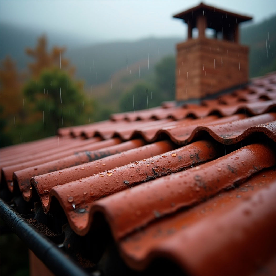 Detalle lluvia sobre tejado