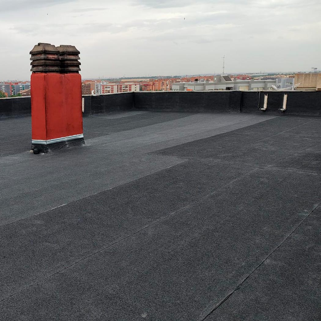 Tejado con tela asfaltica nueva y chimenea