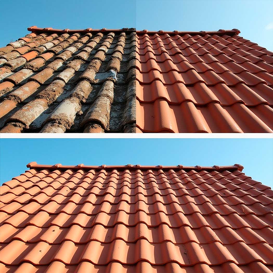 Antes y después limpieza tejado